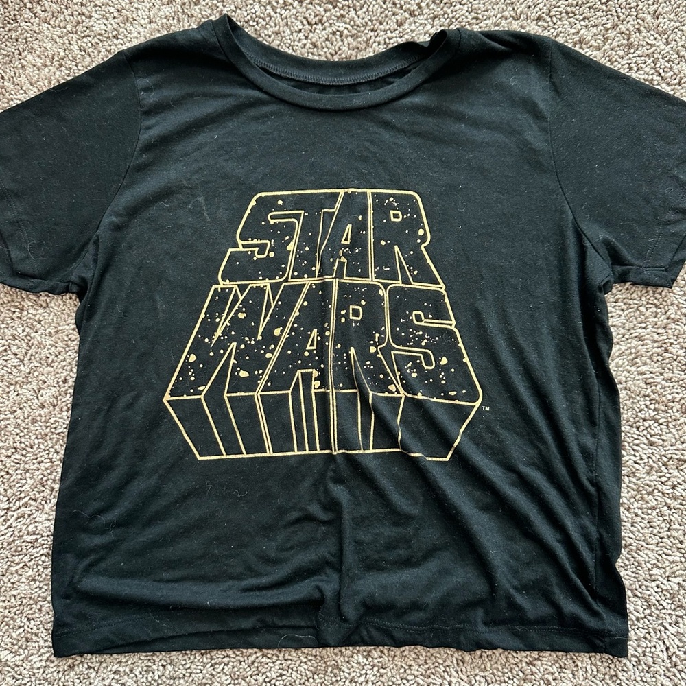 Vintage Star Wars Crop Top Black Gold Graphic Tee Size Small